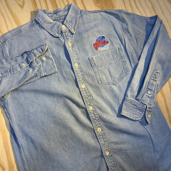 planet hollywood Other - Planet Hollywood Mens Vintage Orlando Denim Long Sleeve Button Shirt Blue Size L